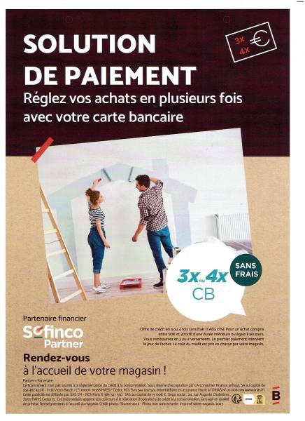 Paiement en 3 ou 4 fois sans frais dans votre Bricomarché Saint Léonard à 5mn de Fécamp