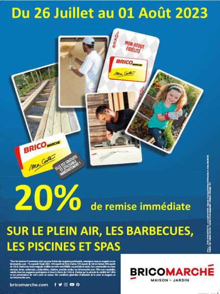 -20% sur le PLEIN AIR, PISCINES, SPAS et BARBECUES dans votre BRICOMARCHE à proximité de Fécamp